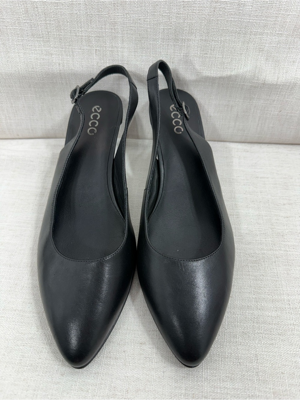 ECCO Black Pointed Slingback Flats with Buckle